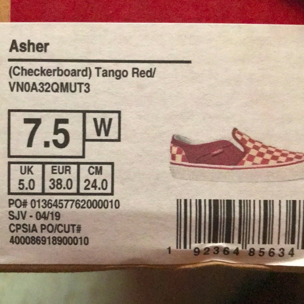 Asher/(Checkerboard) Tango Red Vans Size 7 1/2 W